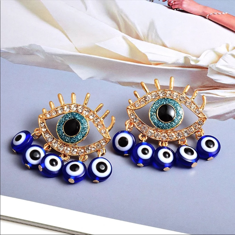 New evil eye blue eyes earrings dangle - Picture 2 of 6